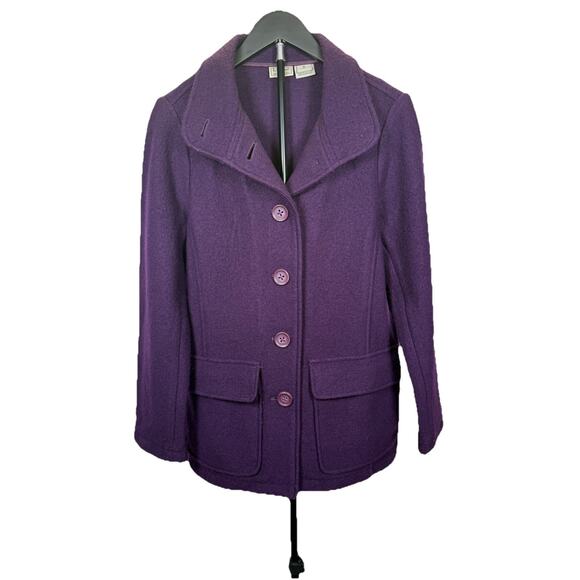 L.L. Bean Jackets & Blazers - L.L.Bean Pea Coat Women’s Sz M Purple Bellandi Italian Boiled Wool Collared